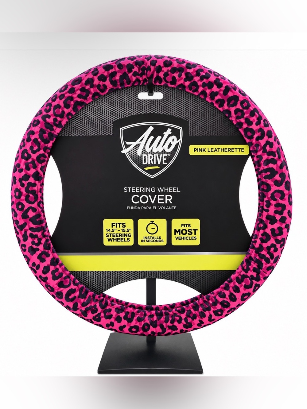 Auto Drive Pink Leopard Print Steering Wheel Cover